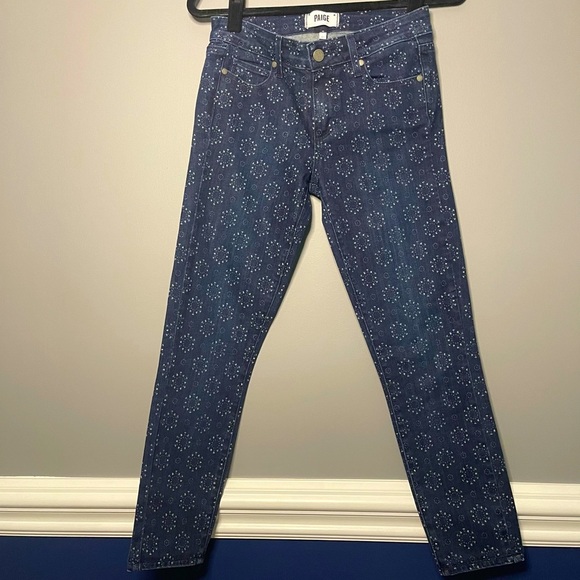 PAIGE Denim - PAIGE by Anthropologie Dark Blue Patterned Women's Verdugo Ankle Jeans 27